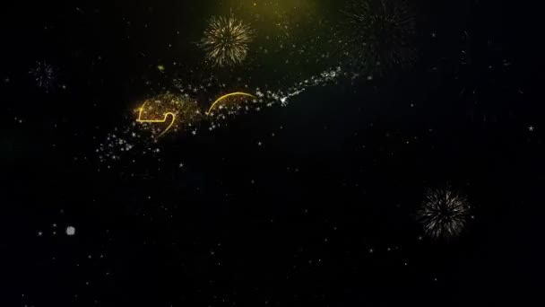 2025 Desejo de texto de ano novo na exibição de fogos de artifício de partículas de ouro . — Vídeo de Stock