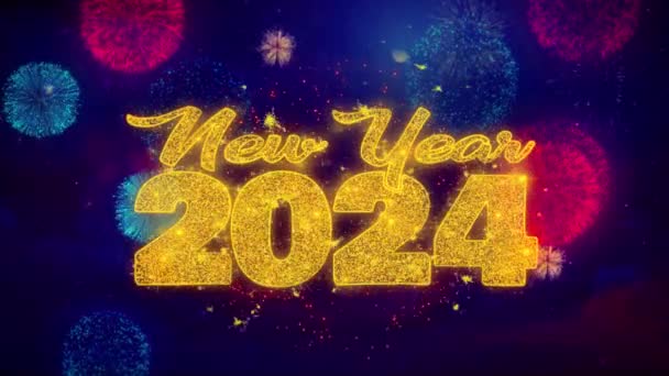 Il nuovo anno 2024 desidera il testo sulle particelle di esplosione colorate . — Video Stock