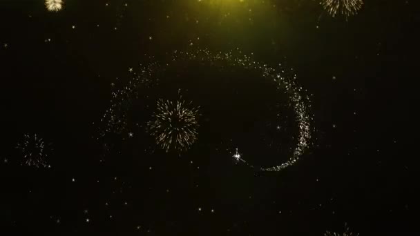 Eid al-Adha Mubarak text Wish på fyrverkeri explosion partiklar. — Stockvideo