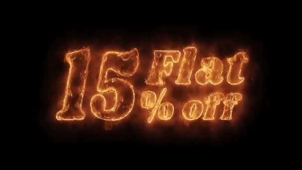 Flache 15% Rabatt auf Wort heiß animierte brennende realistische Flammenschleife. — Stockvideo