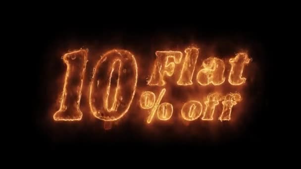 Flat 10 Percent Off Word Hot Animated Burning Realistic Fire Flame Loop. — Stock Video