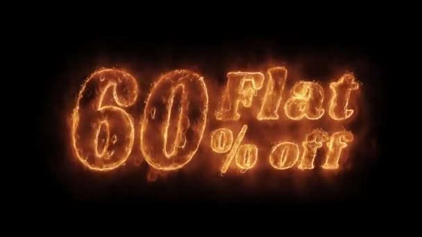 Plano 60 por cento fora palavra quente animado queima realista fogo chama loop . — Vídeo de Stock