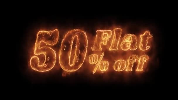 Piatto 50 per cento off Word caldo animato incendio realistico Fiamma Loop . — Video Stock