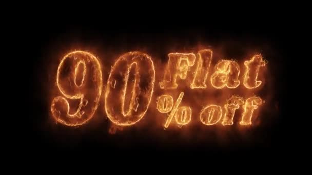 Flache 90% off Wort heiß animierte brennende realistische Feuer Flammenschleife. — Stockvideo