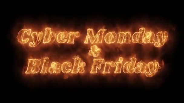 Cyber maandag Black Friday Word Hot geanimeerde brandende realistische Fire Flame loop. — Stockvideo