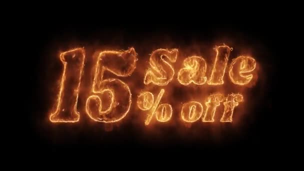 Sale 15 Percent Off Word Hot Animated Burning Realistic Fire Flame Loop. — Stock Video