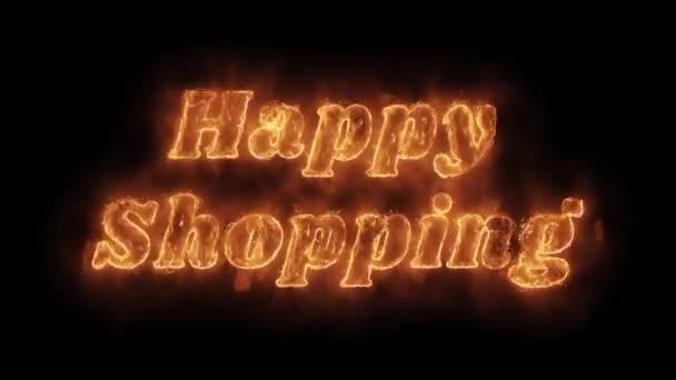 Šťastné nakupování slovo aktivní animovaný vypalování realistický požární smyčka. — Stock video