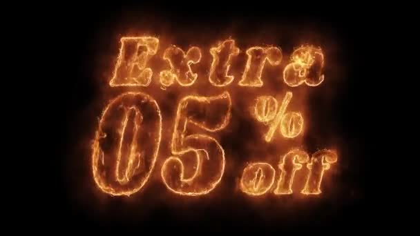 Extra 05 Percent Off Word Hot Animated Burning Realistic Fire Flame Loop. — Stock Video