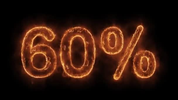 60 Percent Off Word Hot Animated Burning Realistic Fire Flame Loop. — Stock Video
