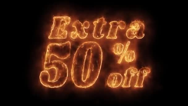 Extra 50 Percent Off Word Hot Animated Burning Realistic Fire Flame Loop. — Stock Video