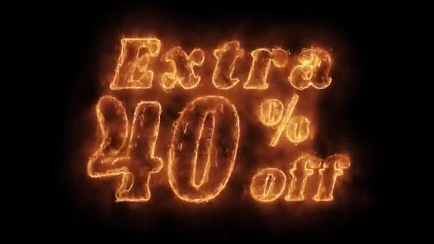 Extra 40 Percent Off Word Hot Animated Burning Realistic Fire Flame Loop. — Stock Video