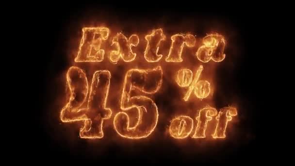 Extra 45 Percent Off Word Hot Animated Burning Realistic Fire Flame Loop. — Stock Video