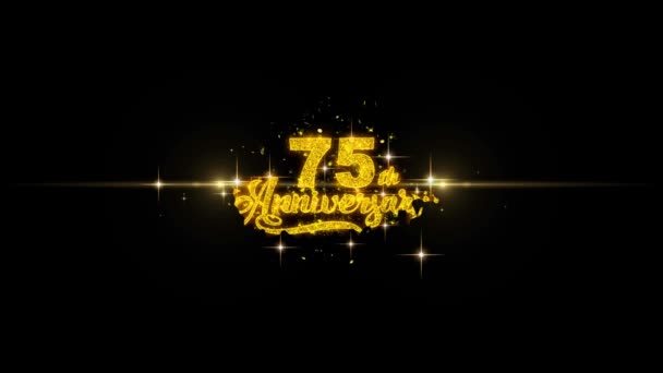 75th Happy Anniversary Golden Text Blinking Particles with Golden Fireworks Display — Stock Video