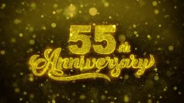 55. Mutlu Yıldönümü Altın Metin Altın Havai Fişek Ekran ile Yanıp Sönen Parçacıklar