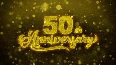 50. Mutlu Yıldönümü Altın Metin Altın Havai Fişek Ekran ile Yanıp Sönen Parçacıklar