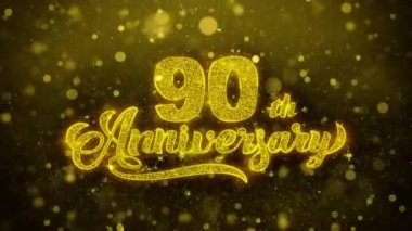 90. Mutlu Yıldönümü Altın Metin Altın Havai Fişek Ekran ile Yanıp Sönen Parçacıklar