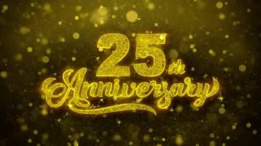 25. Mutlu Yıldönümü Altın Metin Altın Havai Fişek Ekran ile Yanıp Sönen Parçacıklar