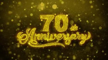 70. Mutlu Yıldönümü Altın Metin Altın Havai Fişek Ekran ile Yanıp Sönen Parçacıklar