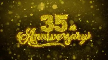 35. Mutlu Yıldönümü Altın Metin Altın Havai Fişek Ekran ile Yanıp Sönen Parçacıklar