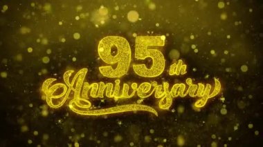 95. Mutlu Yıldönümü Altın Metin Altın Havai Fişek Ekran ile Yanıp Sönen Parçacıklar