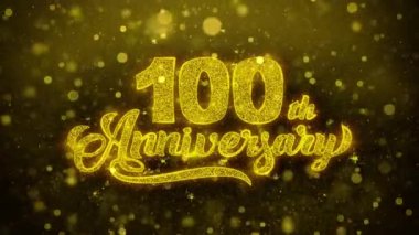 100. Mutlu Yıldönümü Altın Metin Altın Havai Fişek Ekran ile Yanıp Sönen Parçacıklar