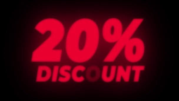 20 Percent Discount Text Flickering Display Promotional Loop. — Stock Video