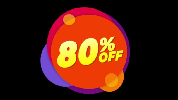 80 per cento di sconto testo adesivo piatto colorato animazione popup . — Video Stock