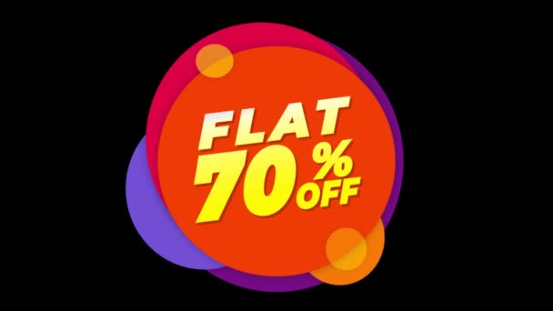 Flat 70 por cento fora do texto plana etiqueta colorido Popup animação . — Vídeo de Stock