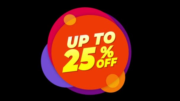 Up To 25 Percent Off Text Flat Sticker Colorful Popup Animation. — ストック動画