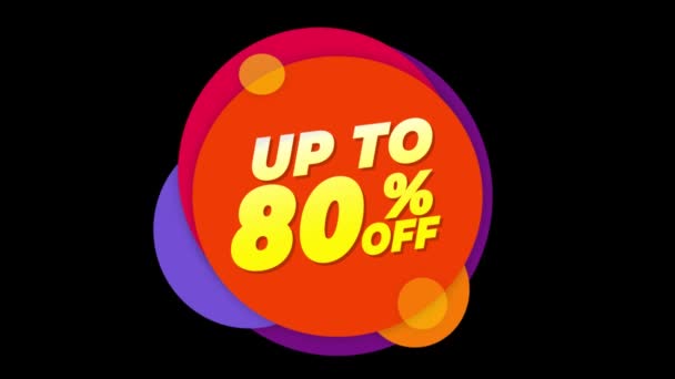 Up To 80 Percent Off Text Flat Sticker Colorful Popup Animation. — Stock video