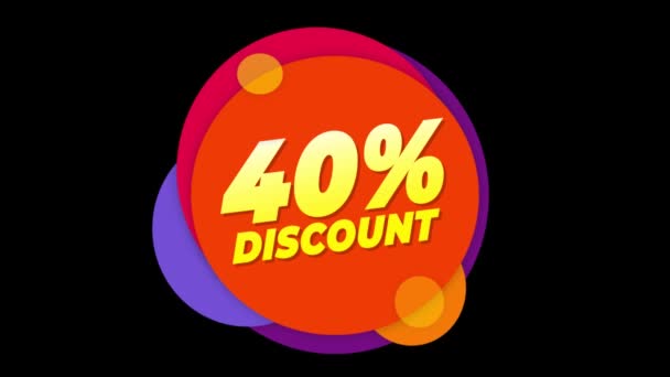 40 Percent Discount Text Flat Sticker Colorful Popup Animation. — Stok video