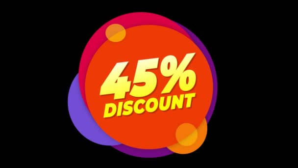 45 Percent Discount Text Flat Sticker Colorful Popup Animation. — Αρχείο Βίντεο