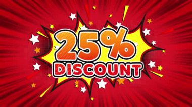 Yüzde 25 İndirim Metin Pop Art Style Comic Expression.