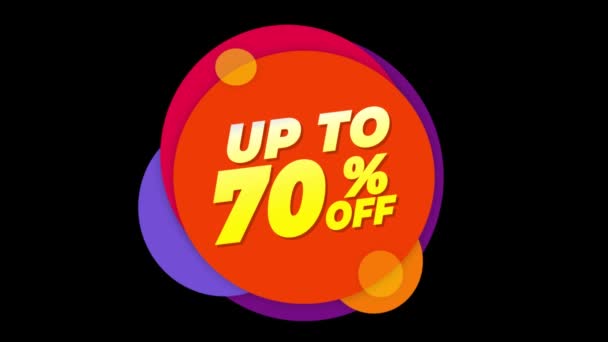 Up To 70 Percent Off Text Flat Sticker Colorful Popup Animation. — Stockvideo