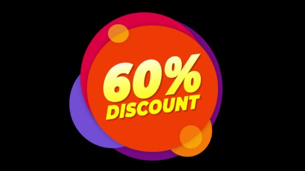 60 per cento di sconto testo adesivo piatto colorato Popup Animazione . — Video Stock