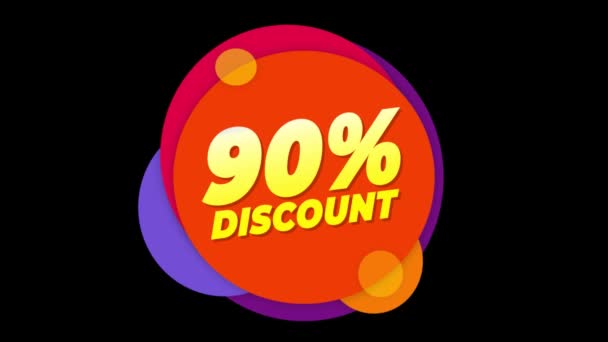 90 Percent Discount Text Flat Sticker Colorful Popup Animation. — Stock Video