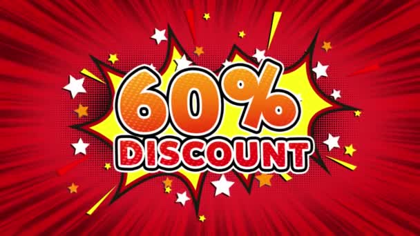 60 Percent Discount Text Pop Art Style Comic Expression. — Stock videók