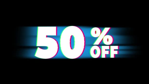 50 por cento fora do texto Vintage Glitch Efeito Promoção  . — Vídeo de Stock