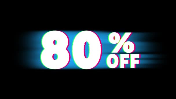 80 Percent Off Text Vintage Glitch Effect Promotion . — Stock Video