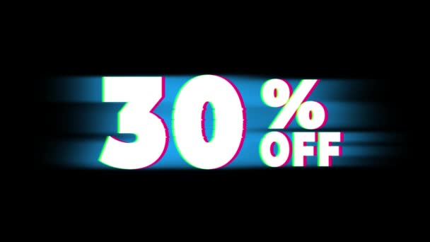 30 Percent Off Text Vintage Glitch Effect Promotion . — Stock videók