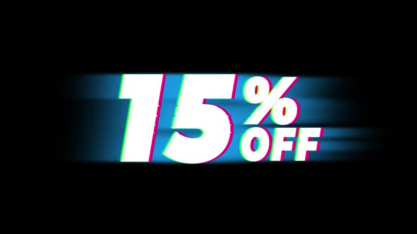 15 Percent Off Text Vintage Glitch Effect Promotion . — Stock video