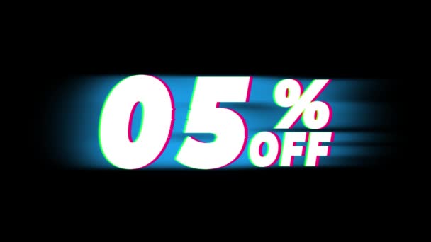05 Percent Off Text Vintage Glitch Effect Promotion . — Stok video