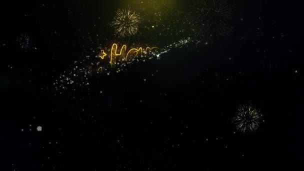 Happy New Year 2020 Text Wish on Gold Particles Fireworks Display. — Stockvideo