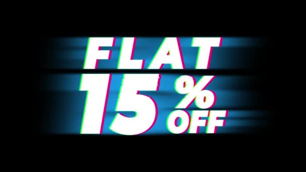 Flat 15 Percent Off Text Vintage Glitch Effect Promotion . — Stock video