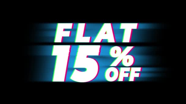 Flat 15 Percent Off Text Vintage Glitch Effect Promotion . — Wideo stockowe