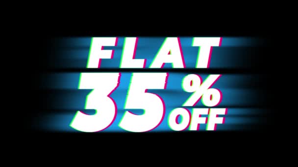 Flat 35 Percent Off Text Vintage Glitch Effect Promotion . — Stock Video