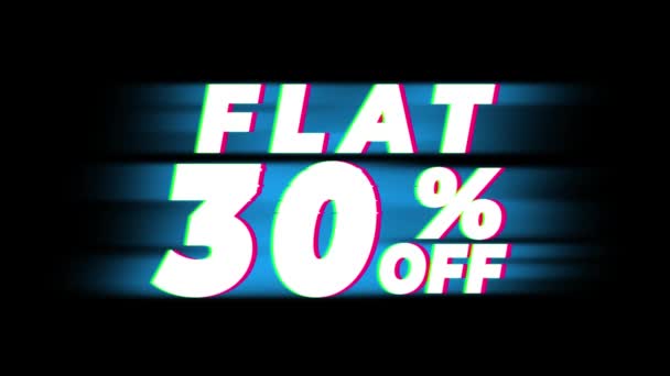 Flat 30 por ciento de descuento en el texto Vintage Glitch Efecto Promoción  . — Vídeo de stock