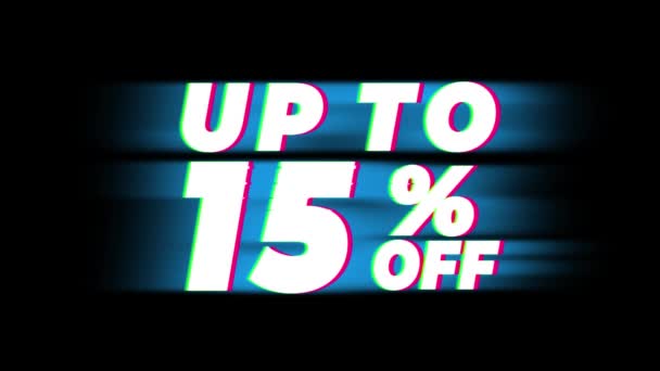 Tot 15 procent korting op tekst Vintage glitch effect promotie . — Stockvideo