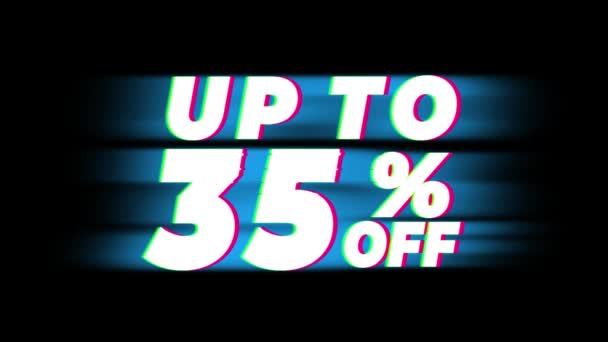 Up To 35 Percent Off Text Vintage Glitch Effect Promotion . — Stock Video