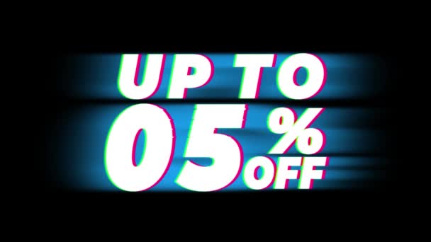 Hasta 05 por ciento fuera de texto Vintage Glitch Efecto Promoción  . — Vídeo de stock